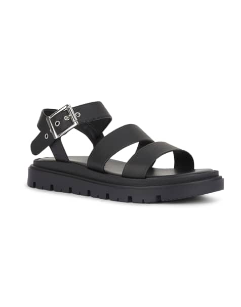 SEQWL Chunky sandals triple strap gladiator style with buckle in black - view 1