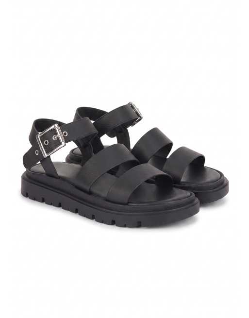 SEQWL Chunky sandals triple strap gladiator style with buckle in black, 5 of 5