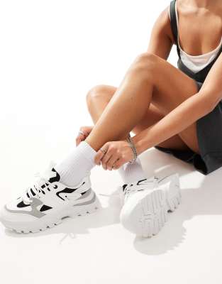Seqwl Chunky Sneakers In Silver With Black Details