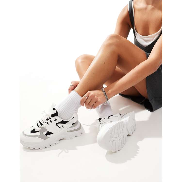 Public desire high quality blend black colour drenched chunky trainers