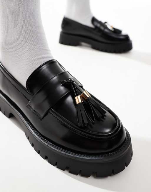 SEQWL chunky tassel loafers in black box | ASOS