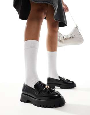 Seqwl Chunky Tassel Loafers In Black Pu
