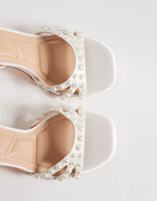 SEQWL- Clark - Sandales à talon carré satinées ornées de perles - Blanc, 2 de 4