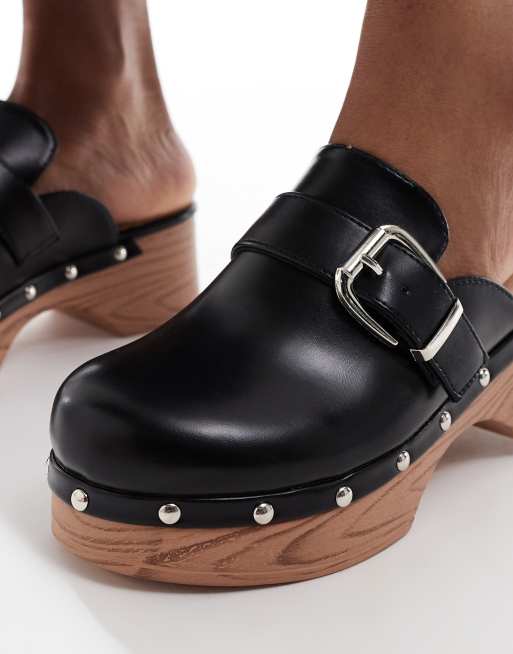 CAMINANDO　BUCKLE CLOG MULES　BLACK size37 Pull&Bear western buckle clog in black | ASOS