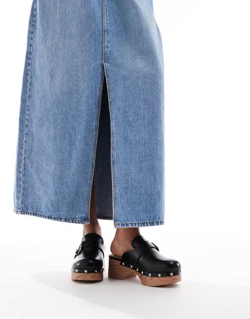 SEQWL clog mules with buckles in black