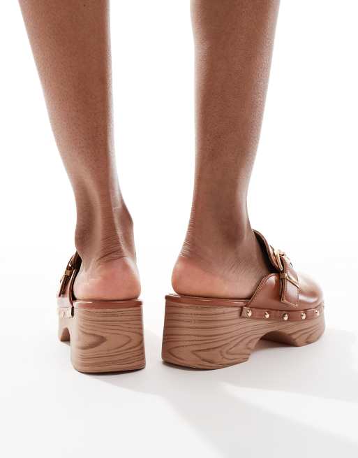 SEQWL clog mules with buckles in tan, 3 of 4