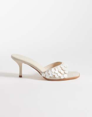 Seqwl Coral Kitten Heeled Embellished Mules In Neutral