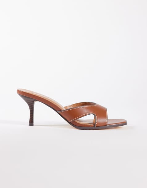 SEQWL Coral kitten heeled mules in Tan - view 1