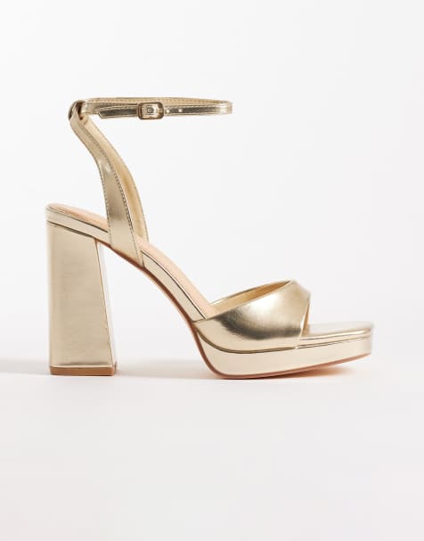 SEQWL – Cosmic – Guldfärgade barely there-sandaler med smala remmar och blockklack - view 1