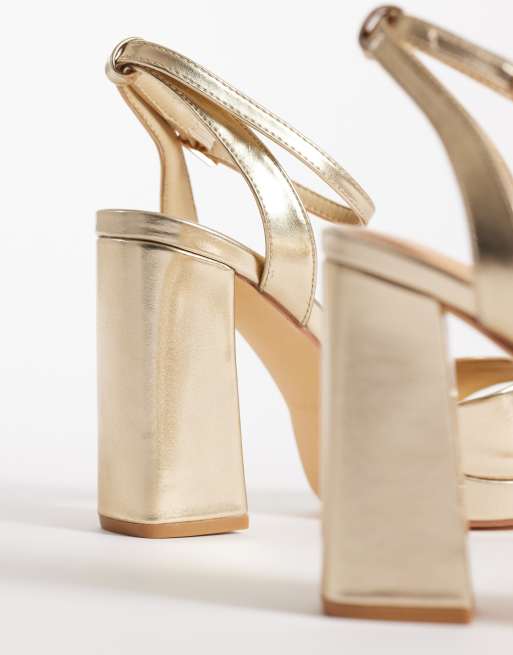 SEQWL Cosmic strappy barely there block heeled sandals in gold, 3 of 4