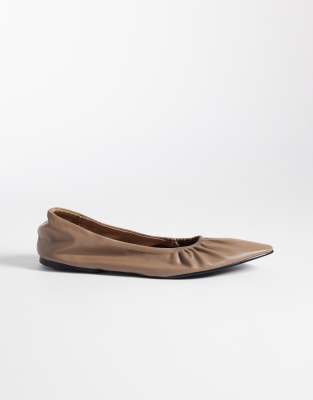 Seqwl Costa Pointed Ruched Ballet Flats In Brown