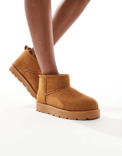 SEQWL cosy mini ankle boots in tan - view 1