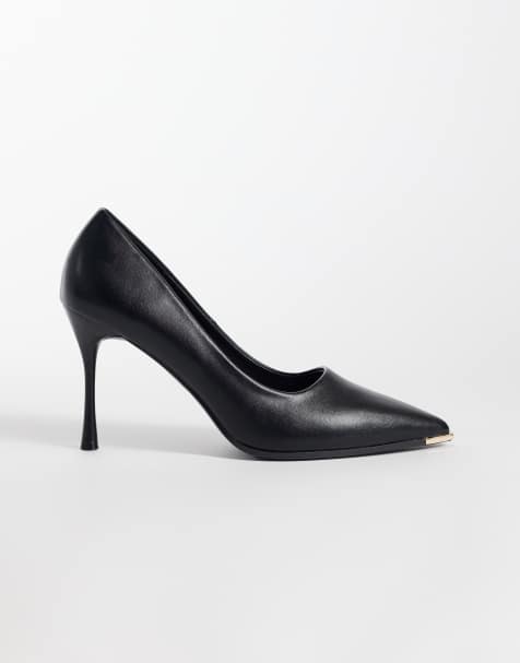 SEQWL court heeled shoes with gold detail in black - view 1