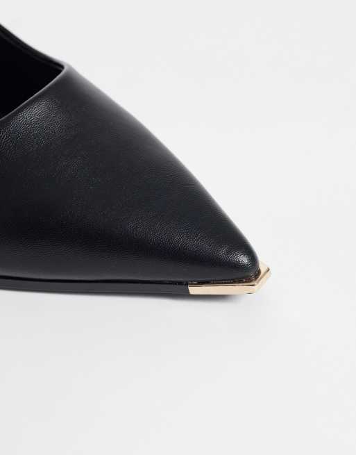 SEQWL court heeled shoes with gold detail in black, 4 of 4