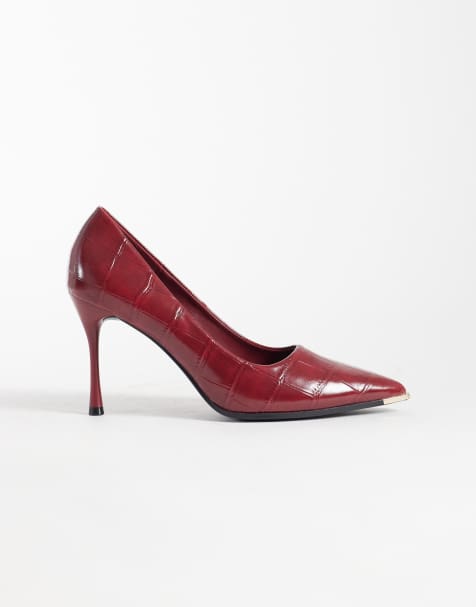 SEQWL court heeled shoes with gold detail in burgundy croc - view 1