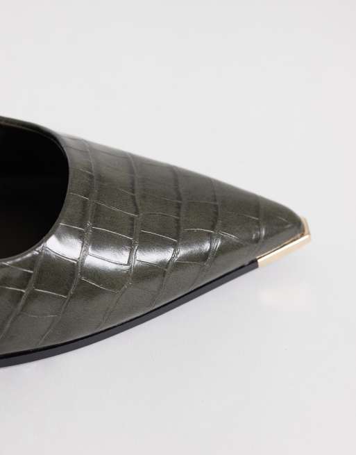 SEQWL court heeled shoes with gold detail in olive croc, 2 of 4