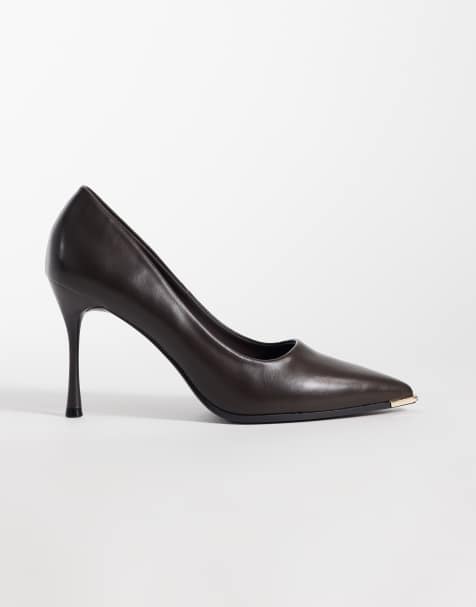 SEQWL court shoes with gold detail in brown - view 1