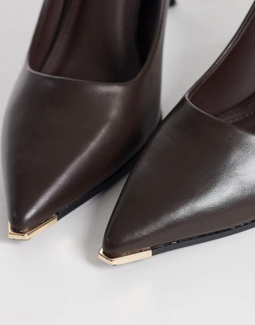 SEQWL court shoes with gold detail in brown, 4 of 4