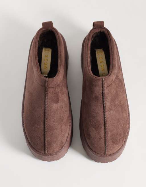 SEQWL cozy platform mules in chocolate brown, 3 of 4