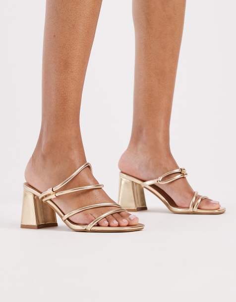 SEQWL – Dandelion – Guldfärgade sandaler med blockklackar, bred passform och remmar - view 1