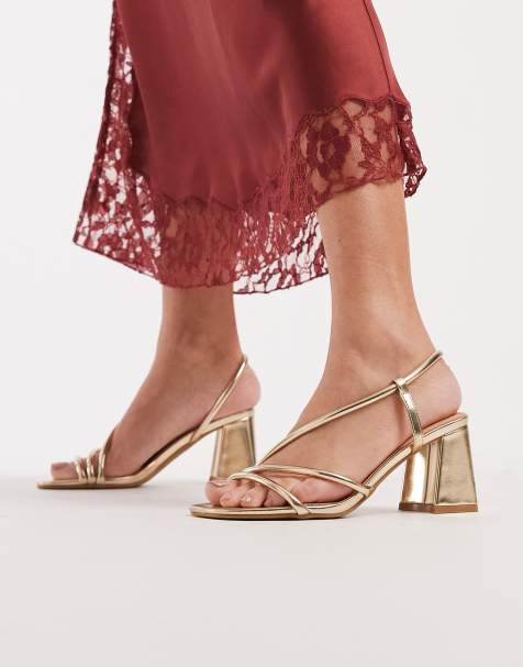 SEQWL Dandelion strappy block heel sandals in gold - view 1