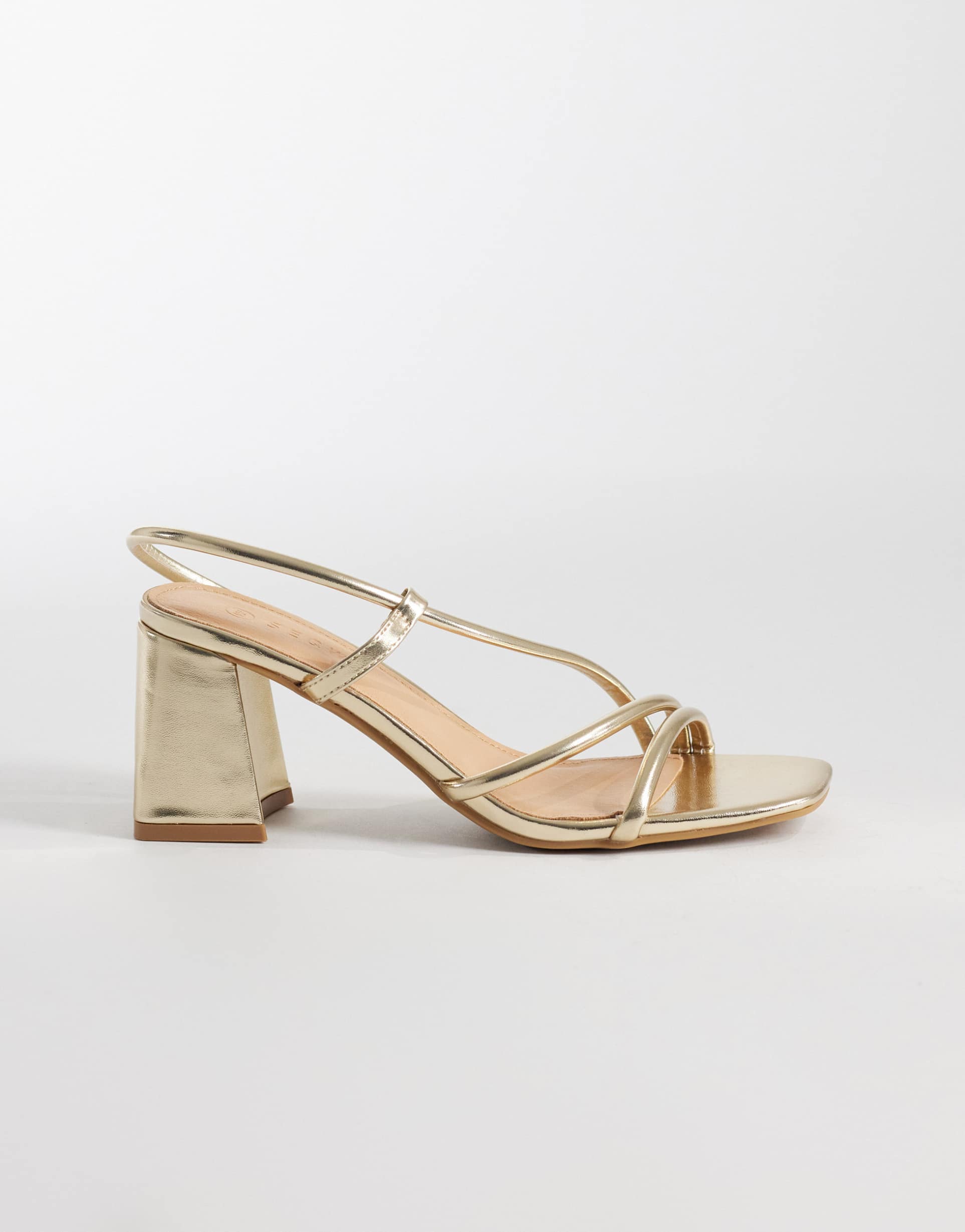 seqwl dandelion strappy block heel sandals in gold