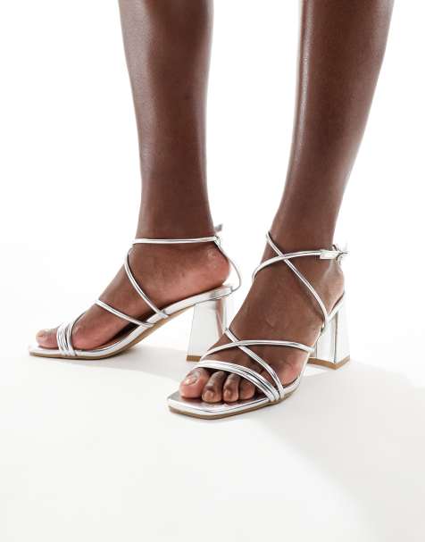 SEQWL Dandelion strappy block heeled sandals in silver - view 1