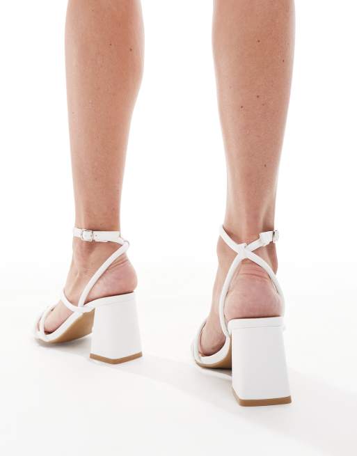 SEQWL Dandelion strappy block heeled sandals in white, 3 of 4