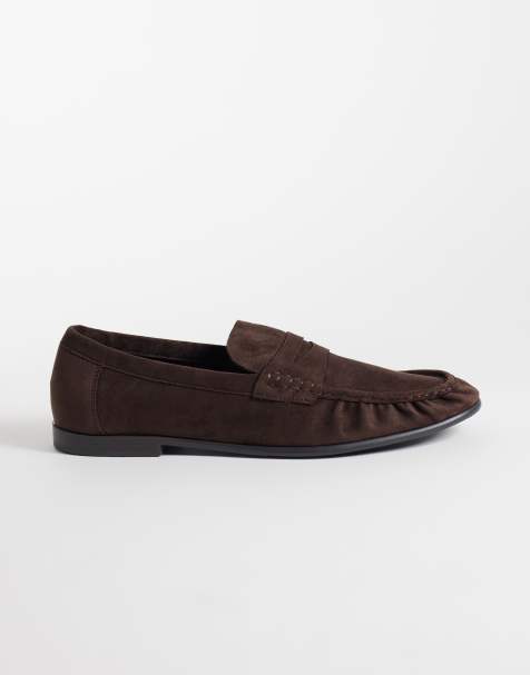 SEQWL Dash faux suede refined ruched loafers in chocolate brown - view 1