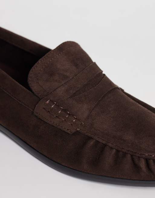SEQWL Dash faux suede refined ruched loafers in chocolate brown, 2 of 4