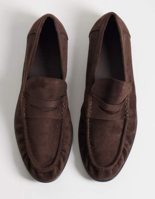 SEQWL Dash faux suede refined ruched loafers in chocolate brown, 3 of 4