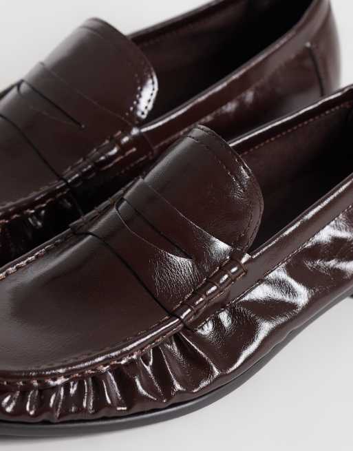 SEQWL Dash refined ruched loafers in chocolate brown, 4 of 4