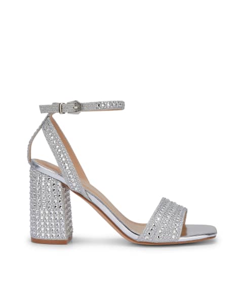 SEQWL Diamante block heel sandals with buckle closure in silver - view 1