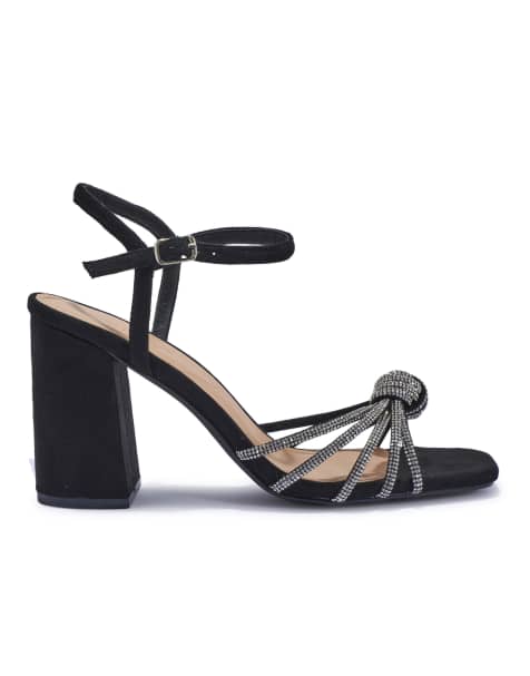 SEQWL Diamante embellished sandals with block heel in black - view 1