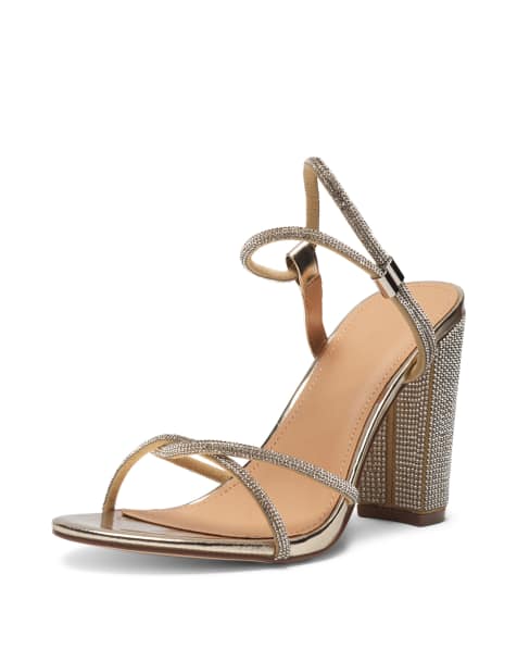 SEQWL Diamante embellished strappy heeled sandals in gold - view 1