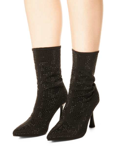 SEQWL Diamante high heel slip on ankle boots in black - view 1