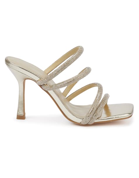 SEQWL Diamante high heel strappy sandals in gold - view 1
