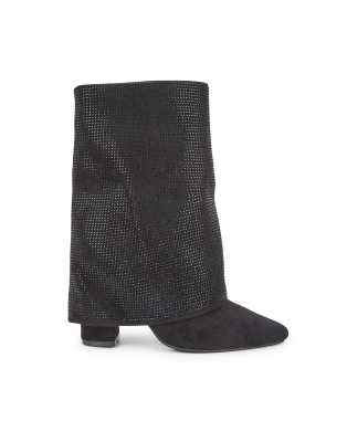  Diamante mid heel calf boots with zip closure 