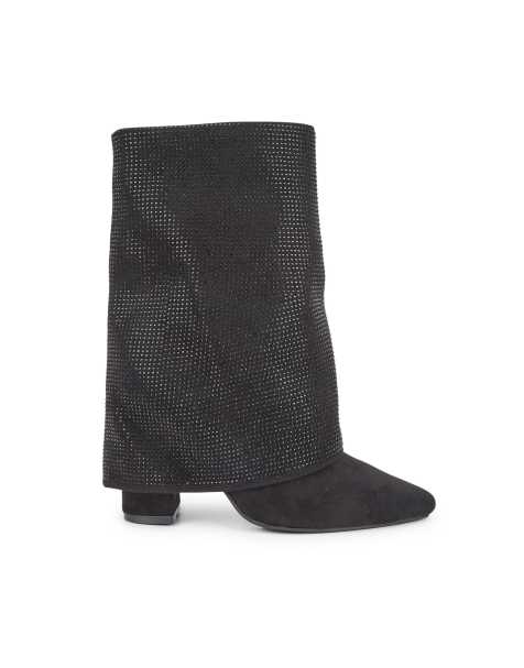 SEQWL Diamante mid heel calf boots with zip closure in black - view 1