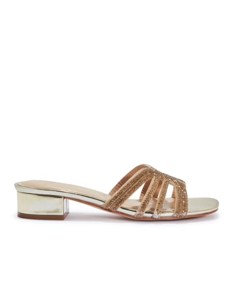 SEQWL Diamante sandals with block heel in gold diamantes - view 1