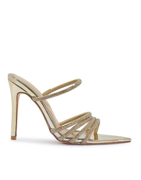 SEQWL Diamante stiletto high heel fashion sandals in gold - view 1