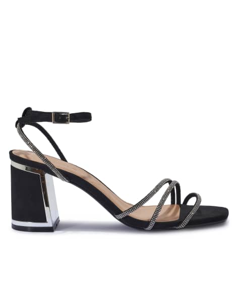 SEQWL Diamond embellished block heeled sandals in black - view 1