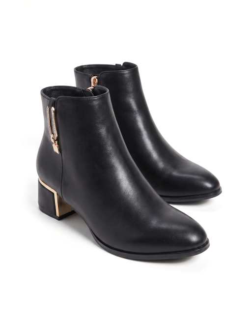SEQWL Dress ankle booties low heel with rhinestone side zipper in black, 4 of 5