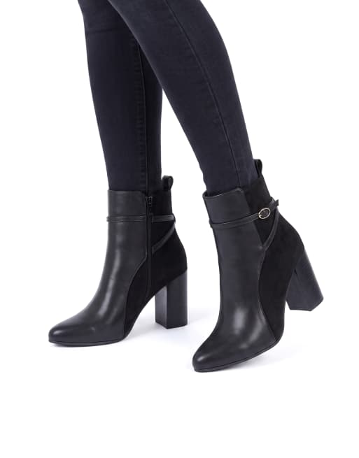 SEQWL Dress ankle booties pointed toe with thin gold buckle strap in black, 3 of 5