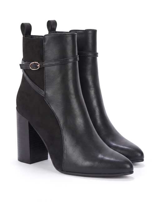 SEQWL Dress ankle booties pointed toe with thin gold buckle strap in black, 4 of 5