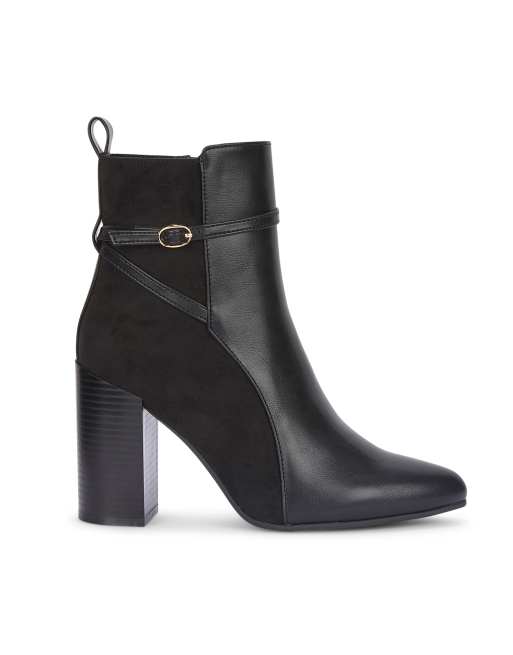 SEQWL Dress ankle booties pointed toe with thin gold buckle strap in black, 5 of 5