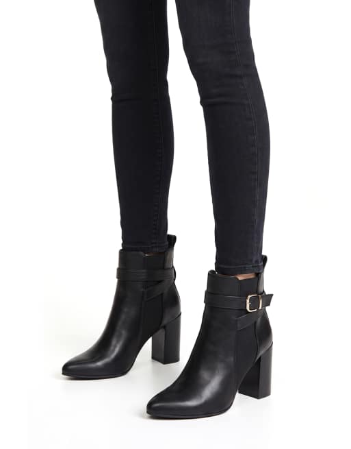 SEQWL Dress chelsea ankle booties pointed toe with buckle strap in black, 3 of 5