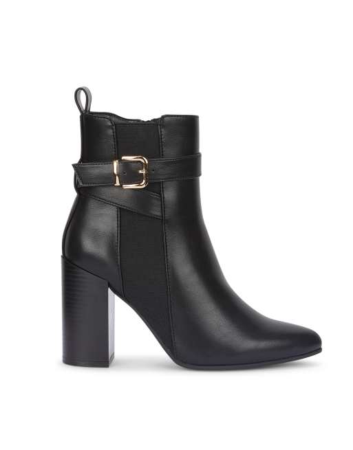 SEQWL Dress chelsea ankle booties pointed toe with buckle strap in black, 5 of 5