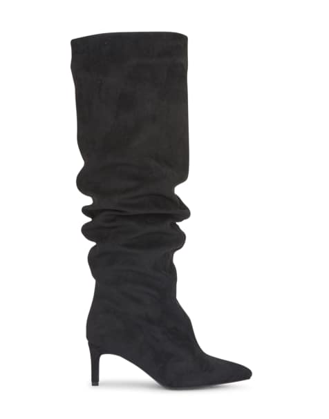 SEQWL Dress knee high slouch boots stiletto heel with pointed toe in black - view 1