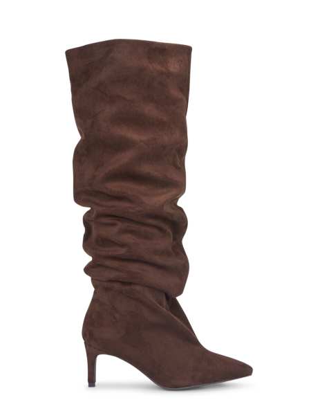 SEQWL Dress knee high slouch boots stiletto heel with pointed toe in chocolate - view 1